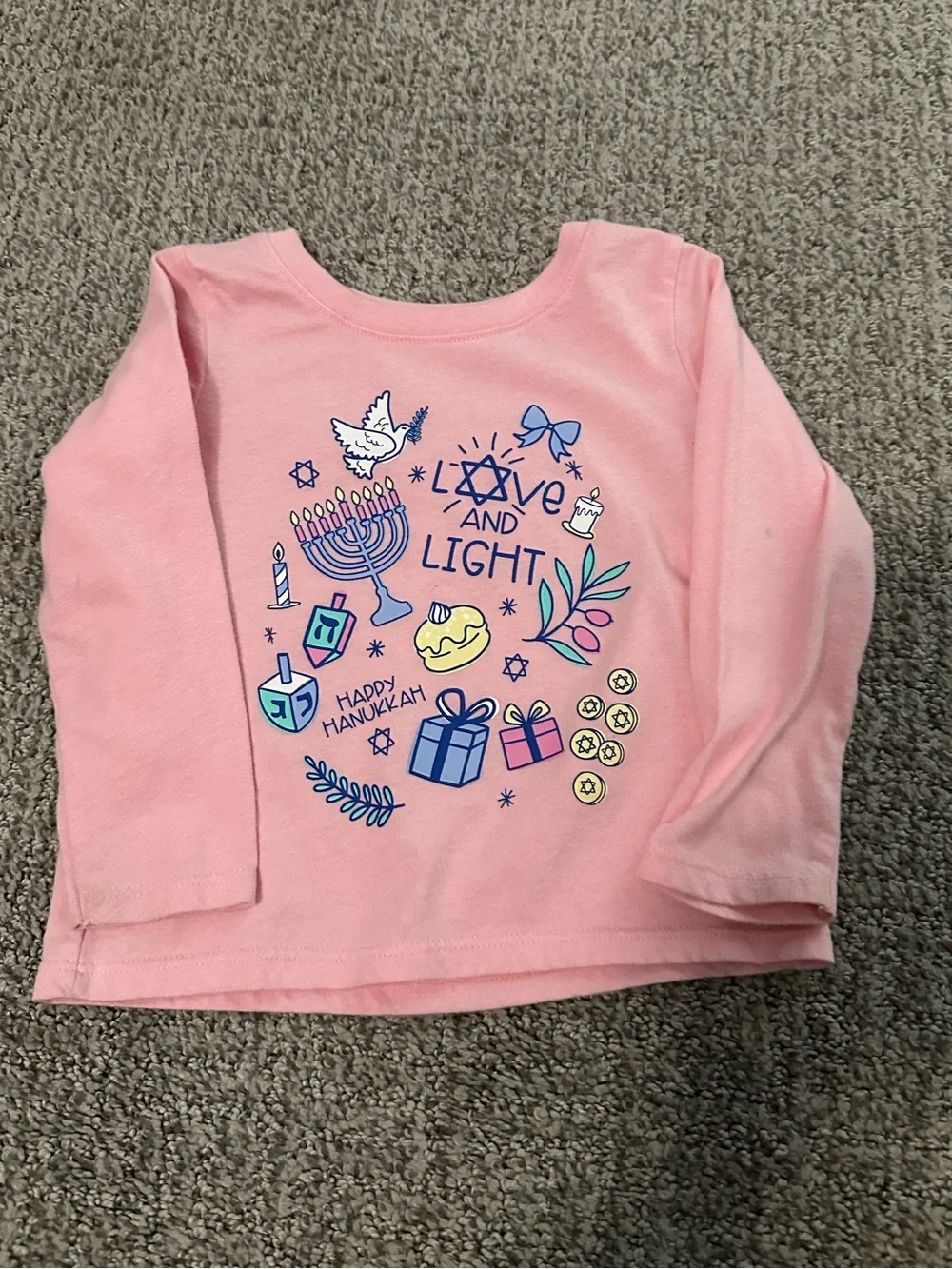 Pink 'Love and Light' Hanukkah Long-Sleeve Top